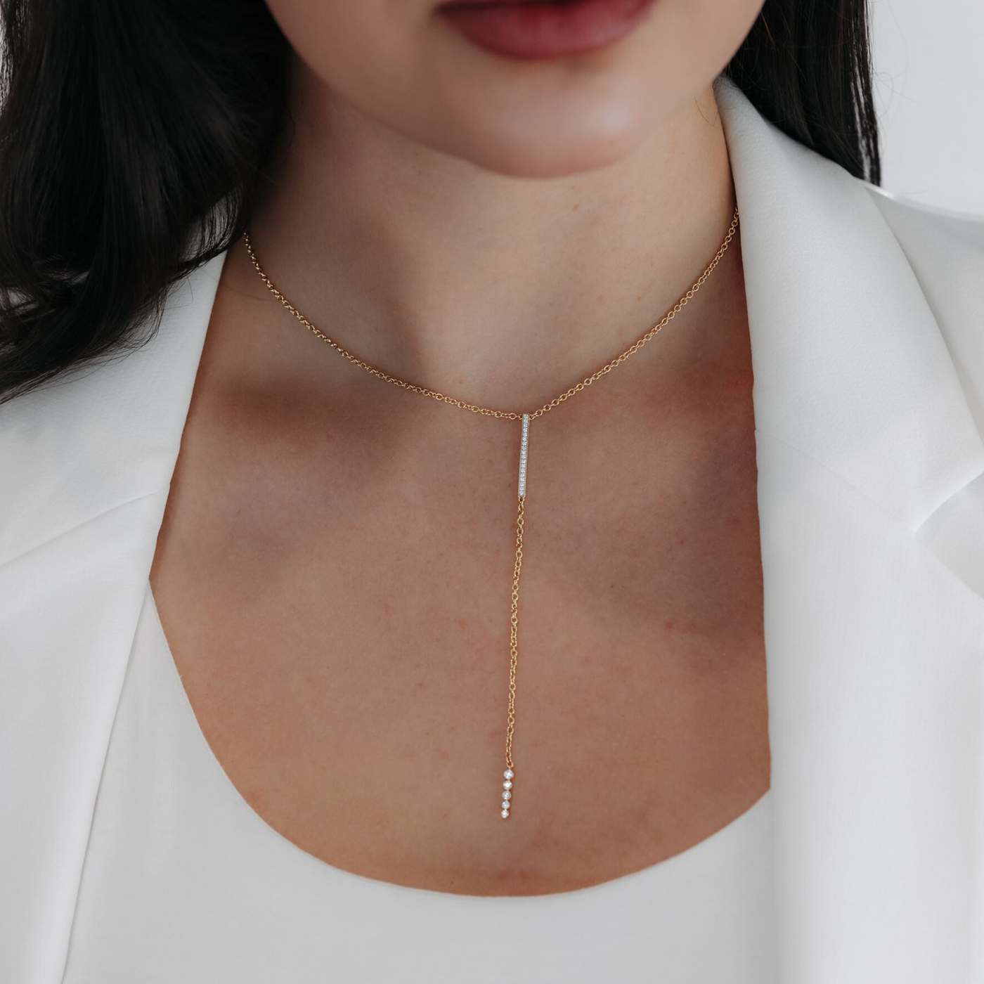 Diamond Bar Lariat Necklace