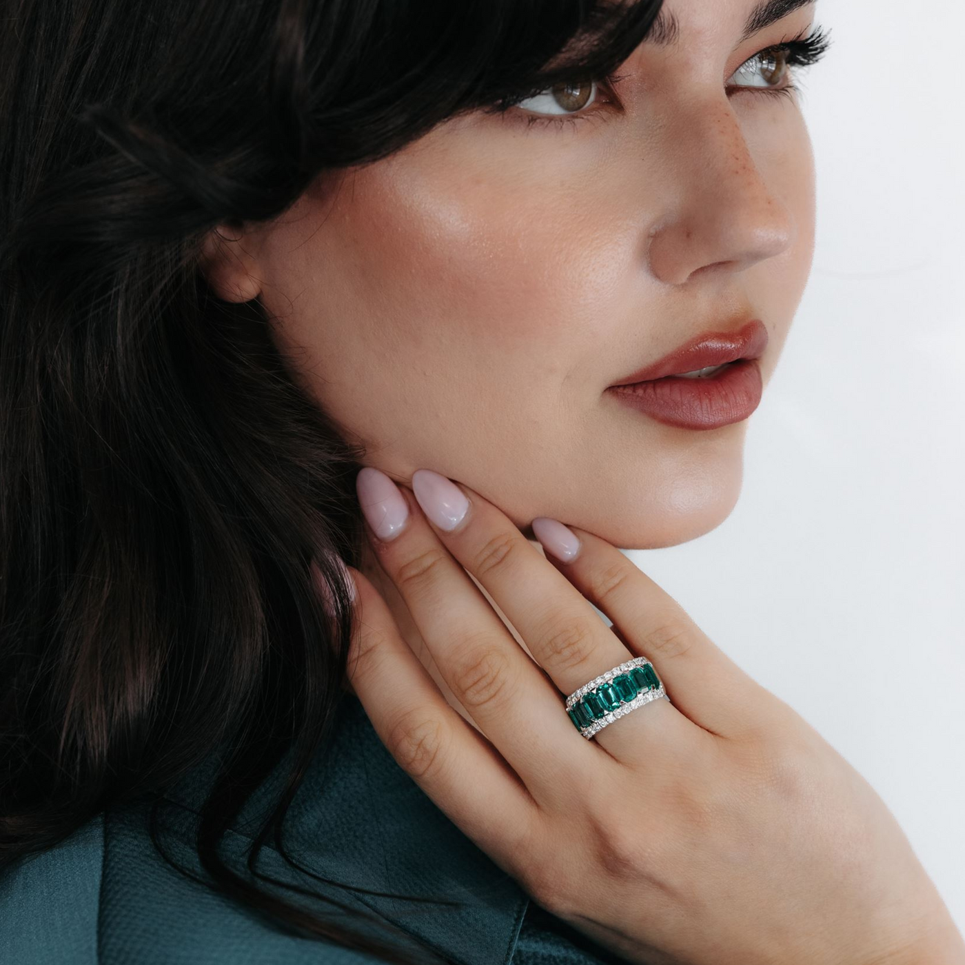 Halfway Wide Emerald Band Ring