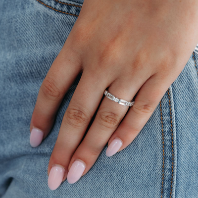 Emerald Cut & Round Halfway Ring