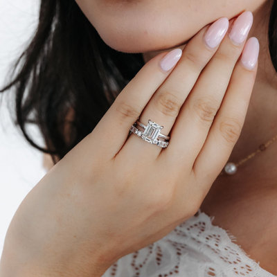 Emerald Cut & Round Halfway Ring