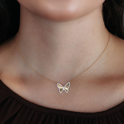 Fluted Diamond Butterfly Necklace