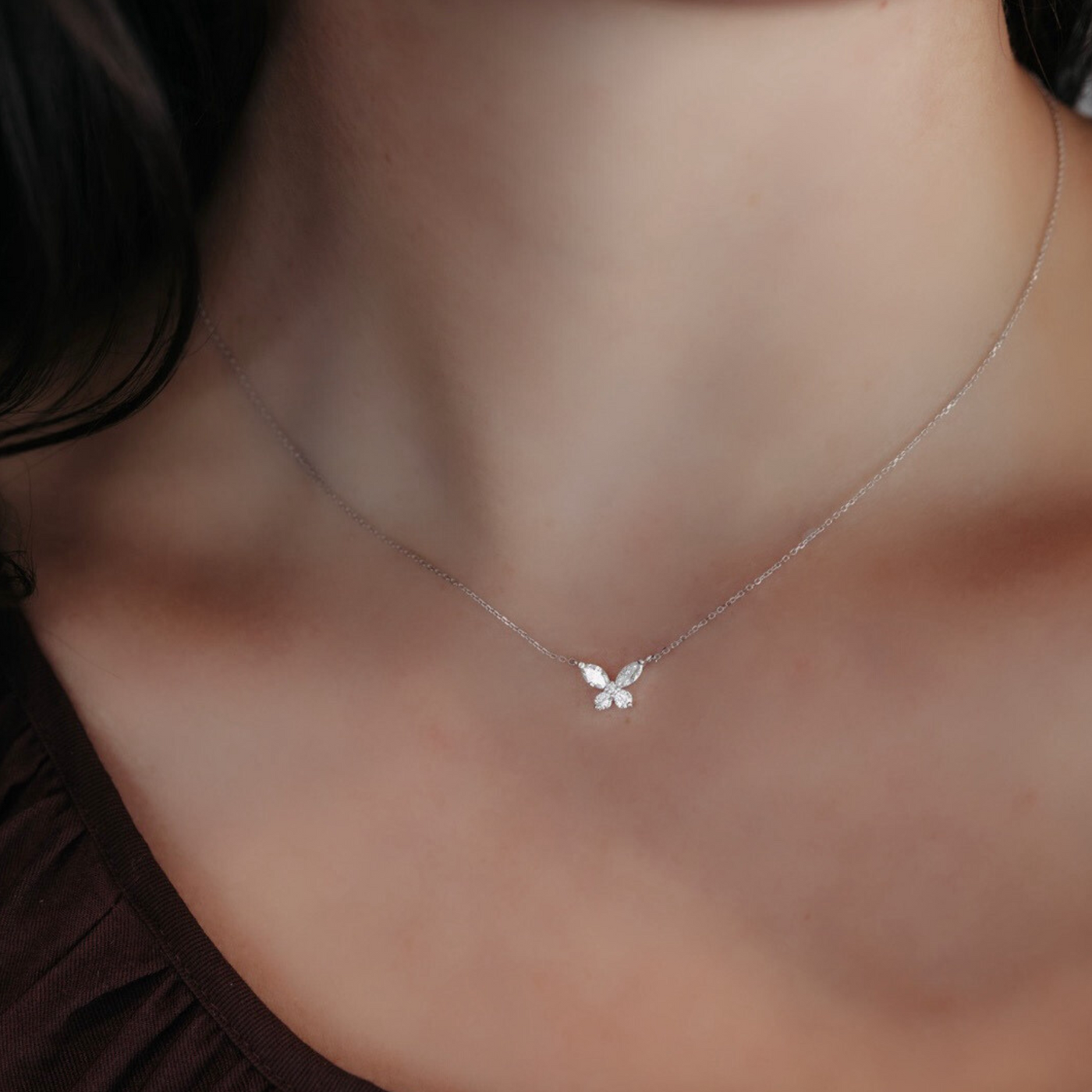 Marquise & Round Diamonds Butterfly Necklace