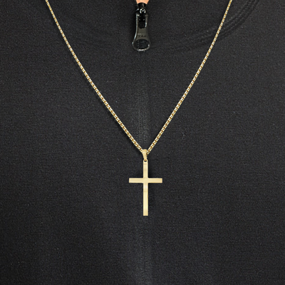 32MM Classic Solid Gold Square Cross Pendant