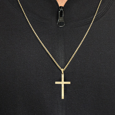 38MM Classic Solid Gold Square Cross Pendant