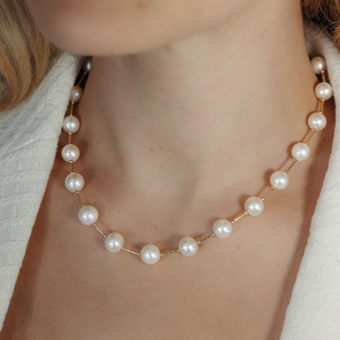 9-9.5MM Pearl & Gold Tube Necklace