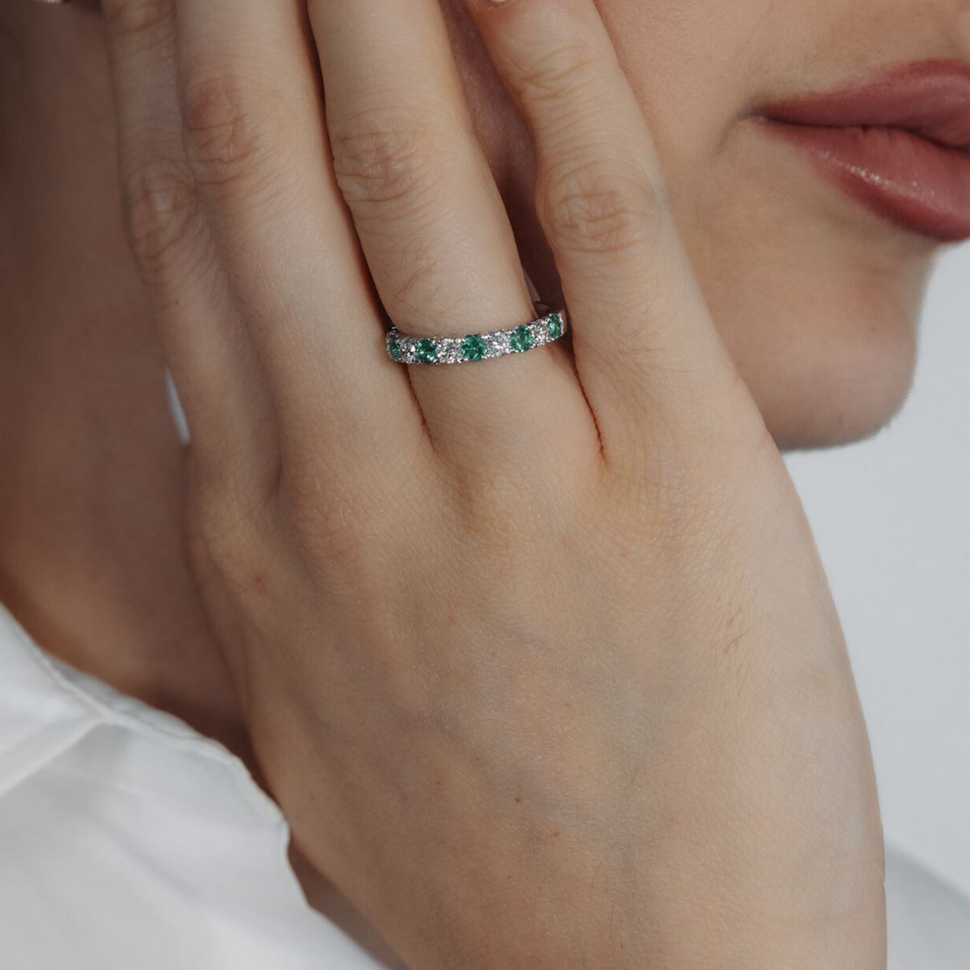 0.50CT Emerald & Diamond Halfway Ring