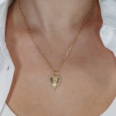 Fluted Heart Diamond Outline Pendant