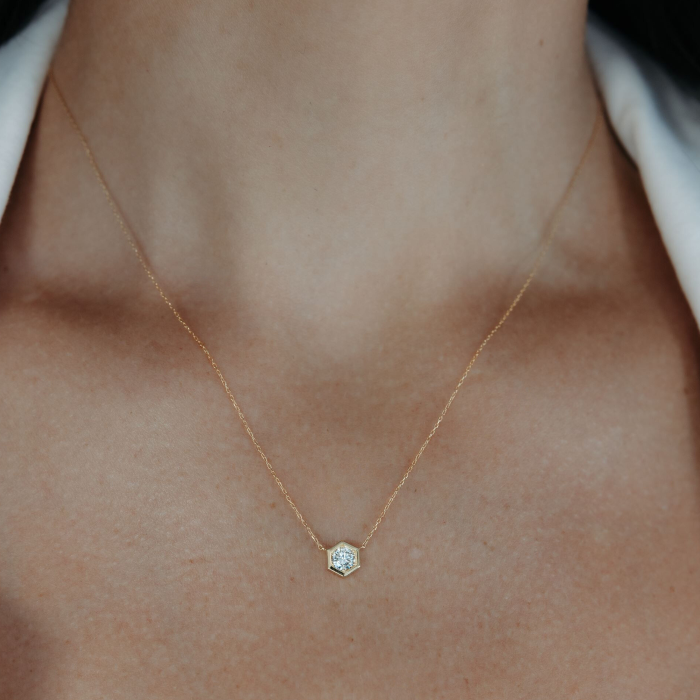 Octagonal Bezel Set Solitaire Necklace