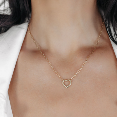 Open Heart Charm Paper Clip Necklace