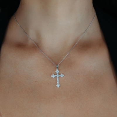 Fleur de Lis Diamond Cross Pendant