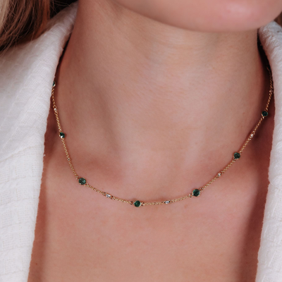 10 Emeralds & Diamond By The Yard Necklace