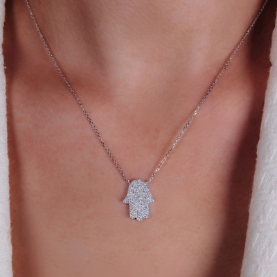 Large Pave' Hamsa Necklace