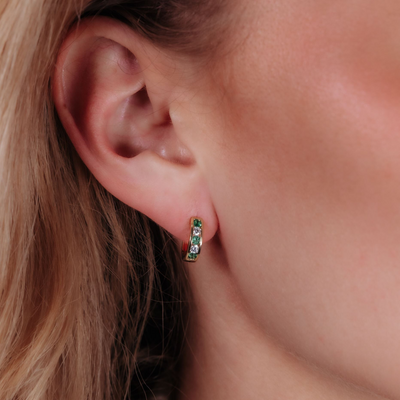 Emerald & Diamond Channel Set Huggie Earrings