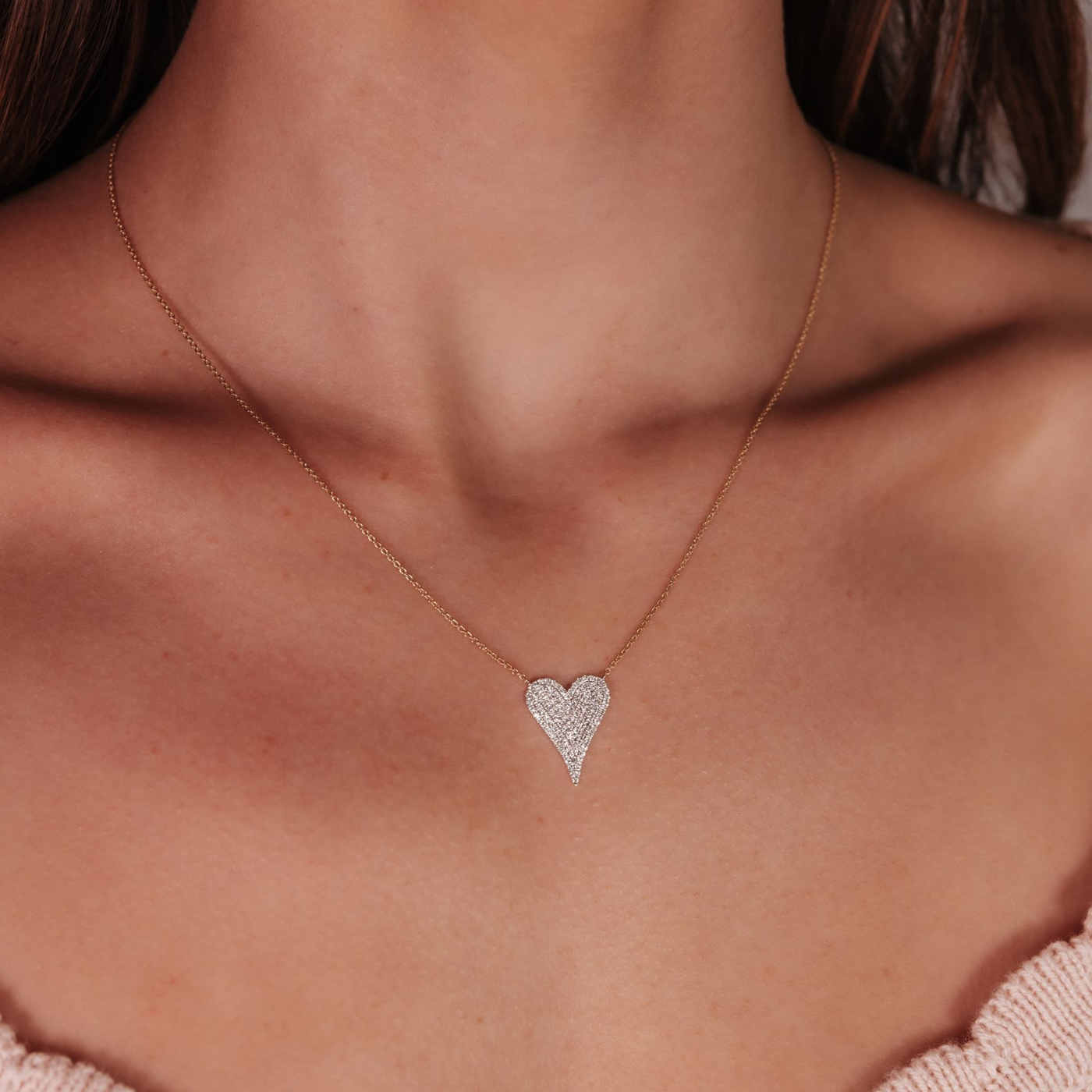 Pave' 0.55CT Diamond Heart Necklace