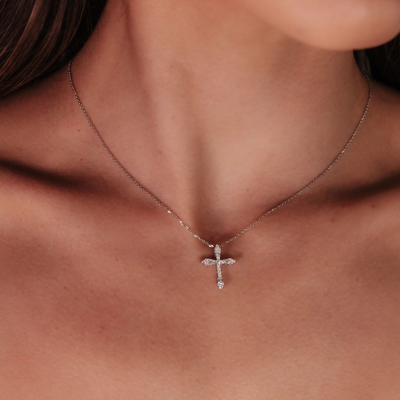 Baroque Baguette & Roud Diamond Cross Pendant