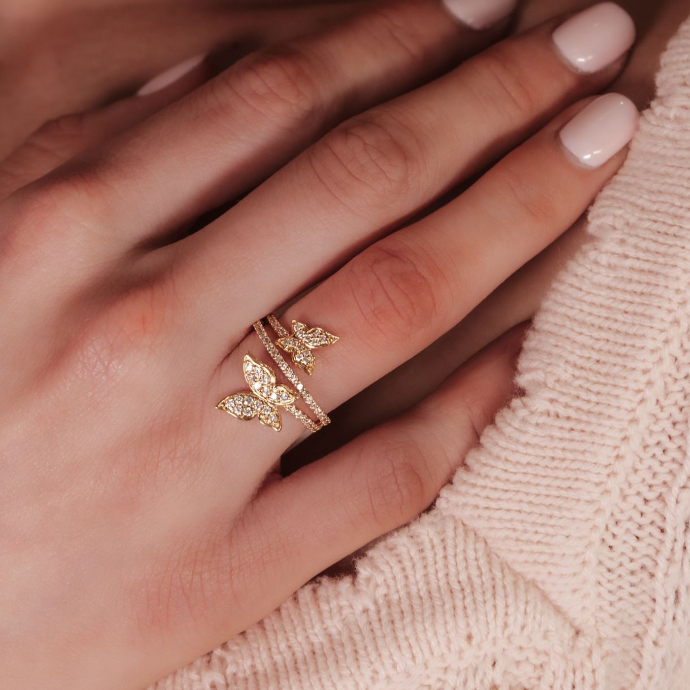 Double Butterfly Diamond Wrap Ring