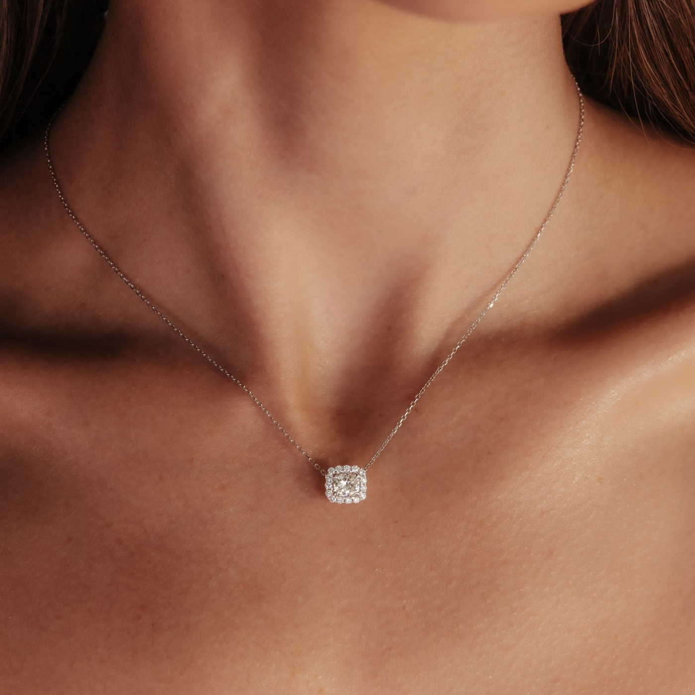 Cushion Cut 0.70CT Diamond Halo Necklace