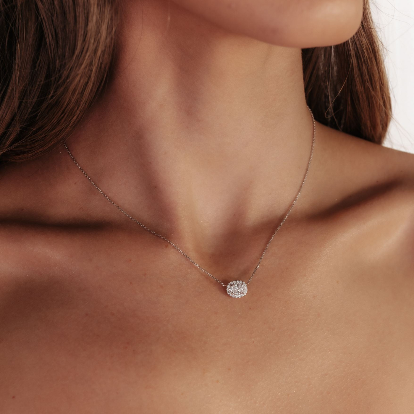 Oval 0.79CT Diamond Halo Necklace