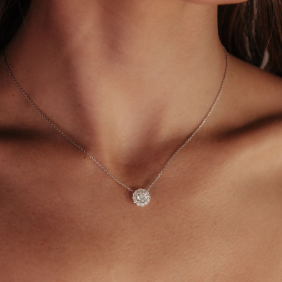 Round 0.70CT Diamond Halo Necklace