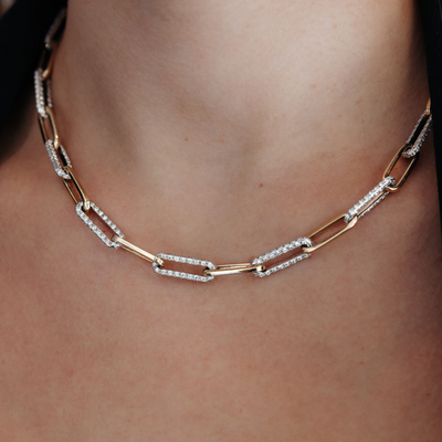 9 Pave Diamond Paper Clip Link Necklace