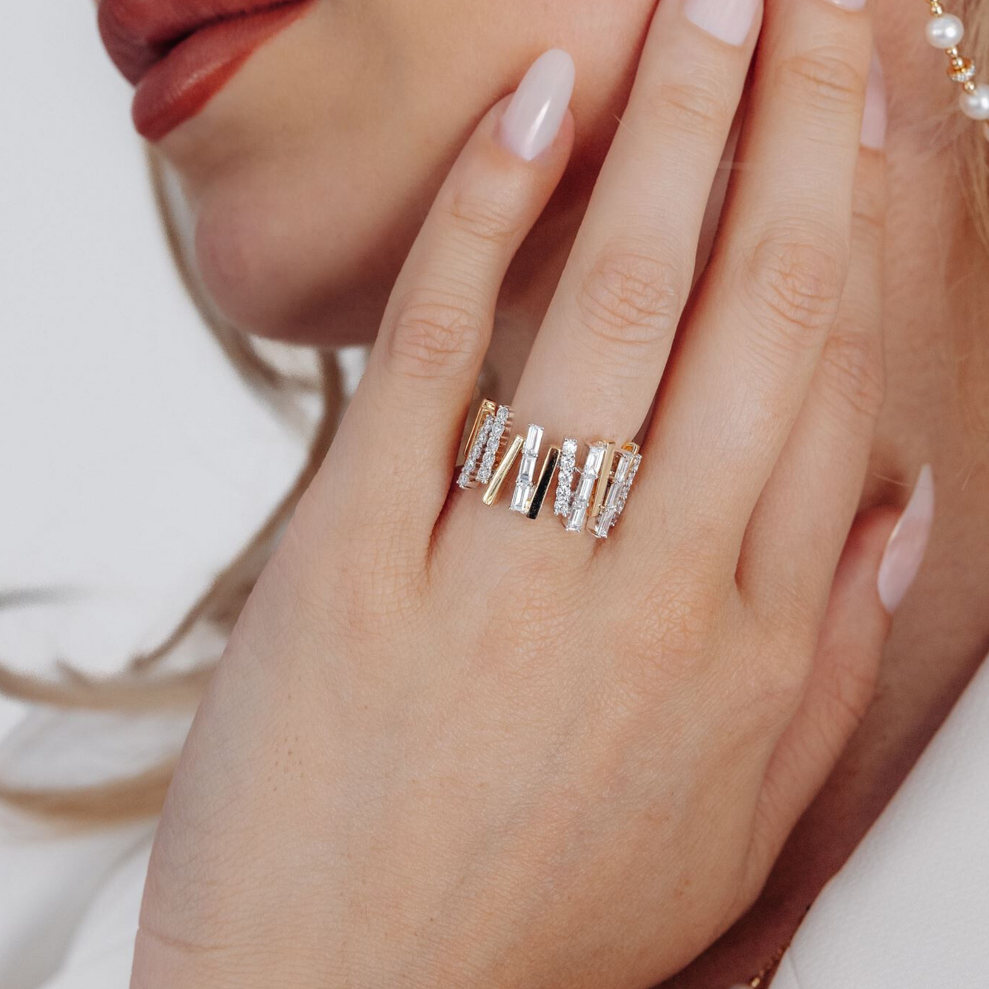 Round & Baguette Geometric Wide Ring