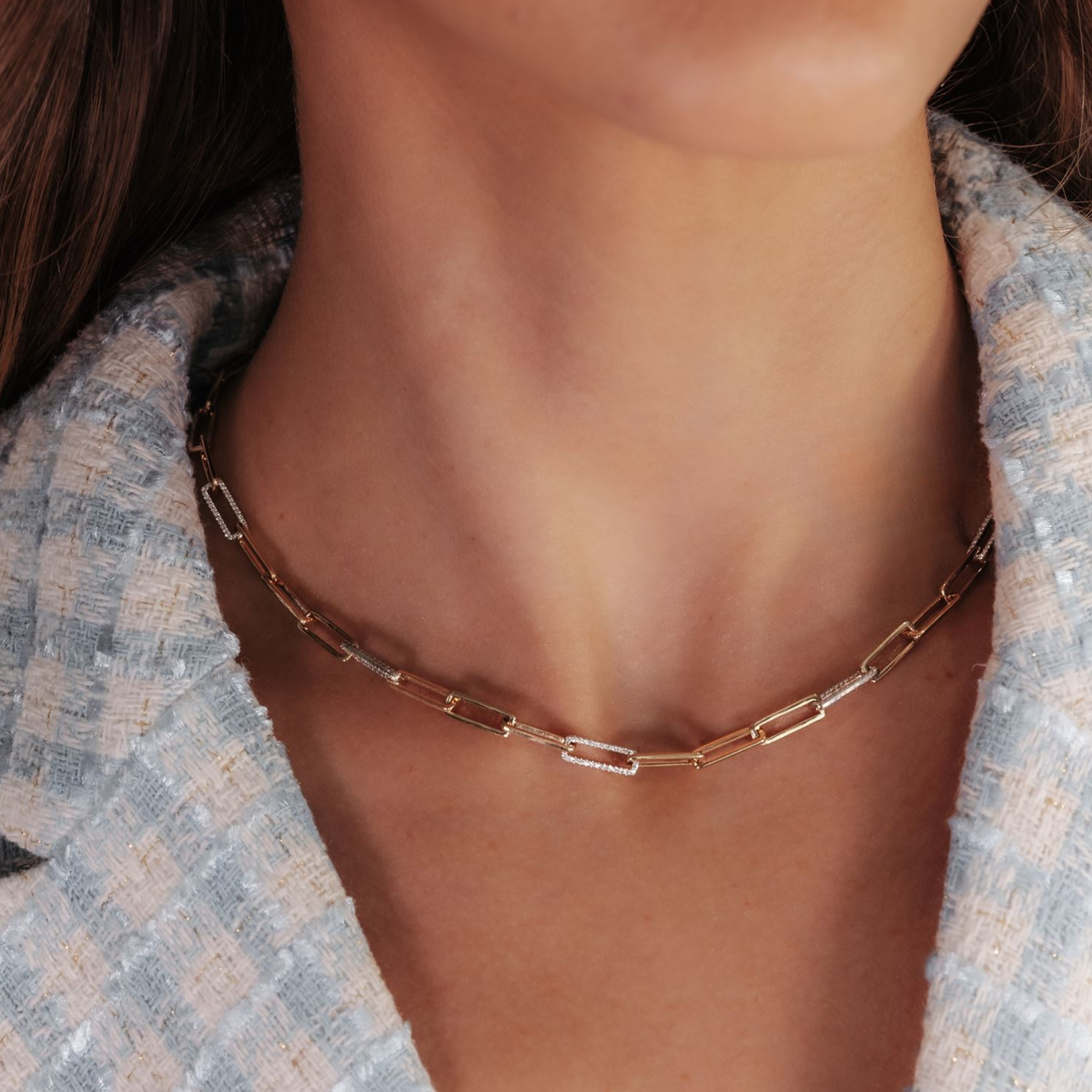 Diamond & Gold Paper Clip Link Necklace