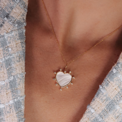 Mother of Pearl & Diamond Heart Pendant