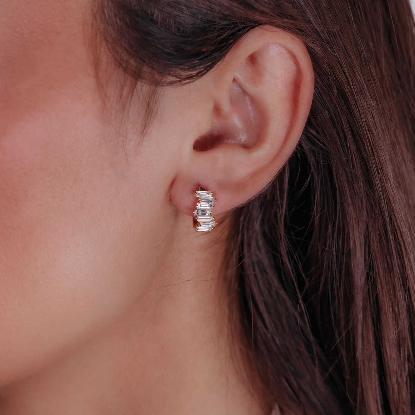 Zig Zag Baguette Diamond Huggie  Earrings