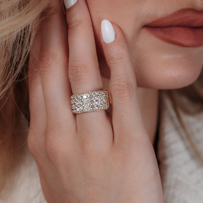 Pave' Beveled Edge Wide Diamond Ring