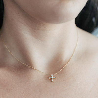 Baguette & Round Yellow Diamond Cross Pendant