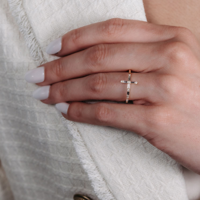 Baguette & Round East West Cross Ring