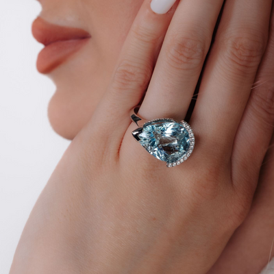 13.13CT Pear Shaped Aquamarine & Diamond Ring