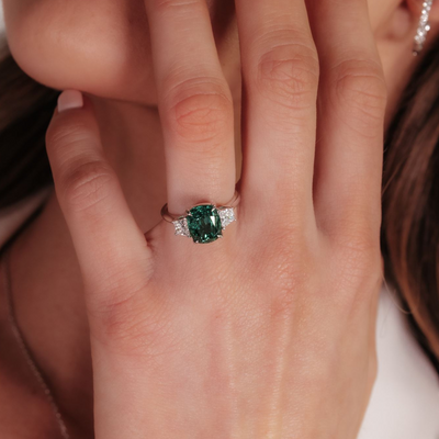 4.89CT Cushion Cut Emerald & Diamond Ring