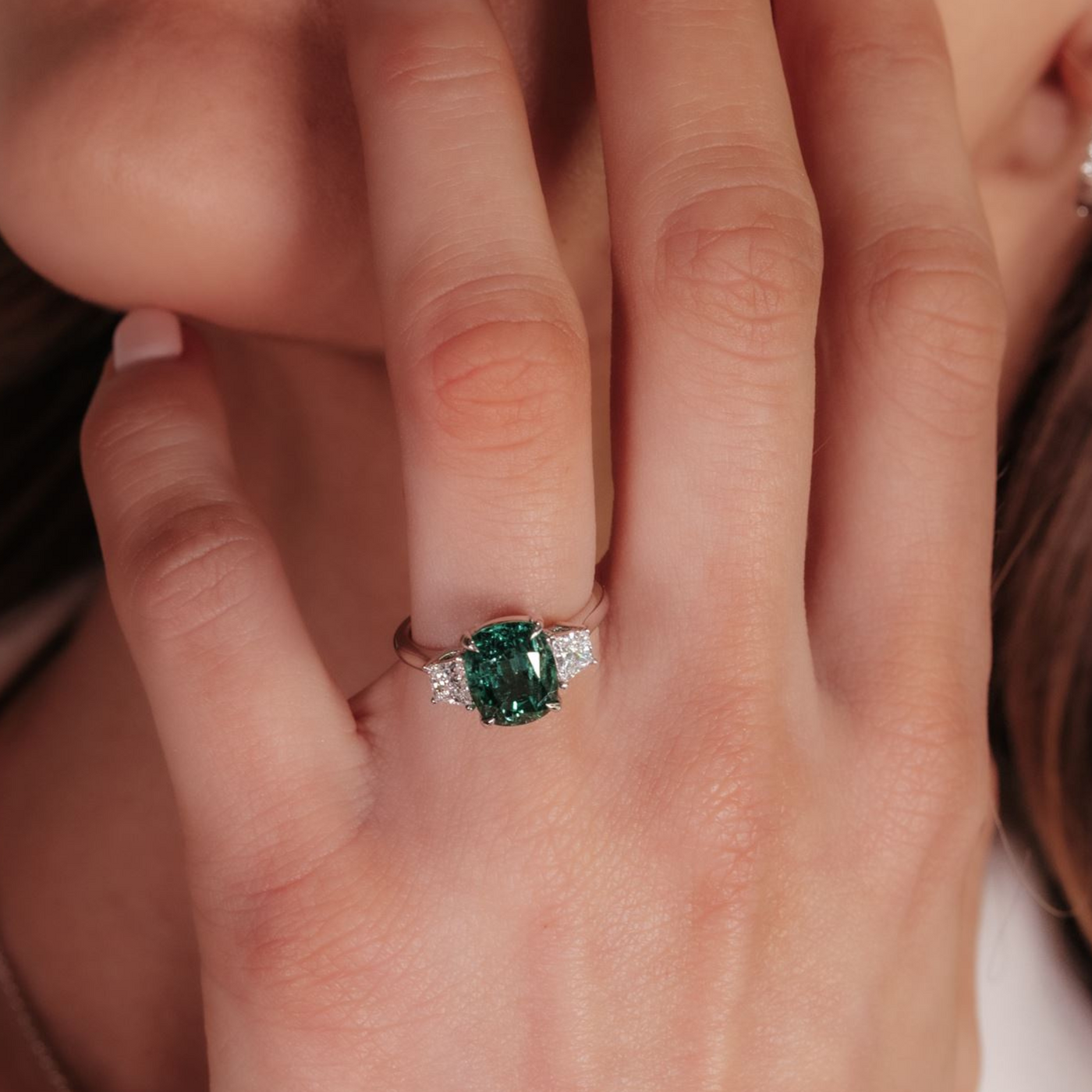 3.37CT Cushion Cut Emerald & Diamond Ring