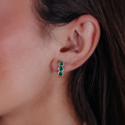 Emerald & Diamond U-Hoop Huggie Earrings