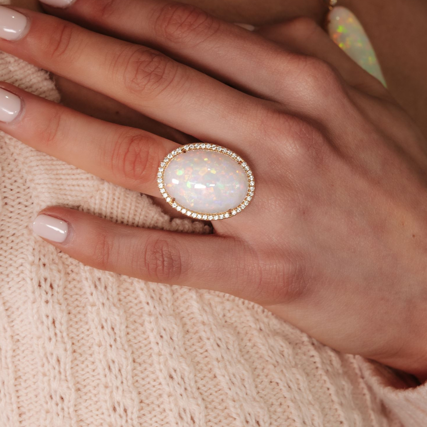 21.43CT Oval Shaped White Opal Halo Ring