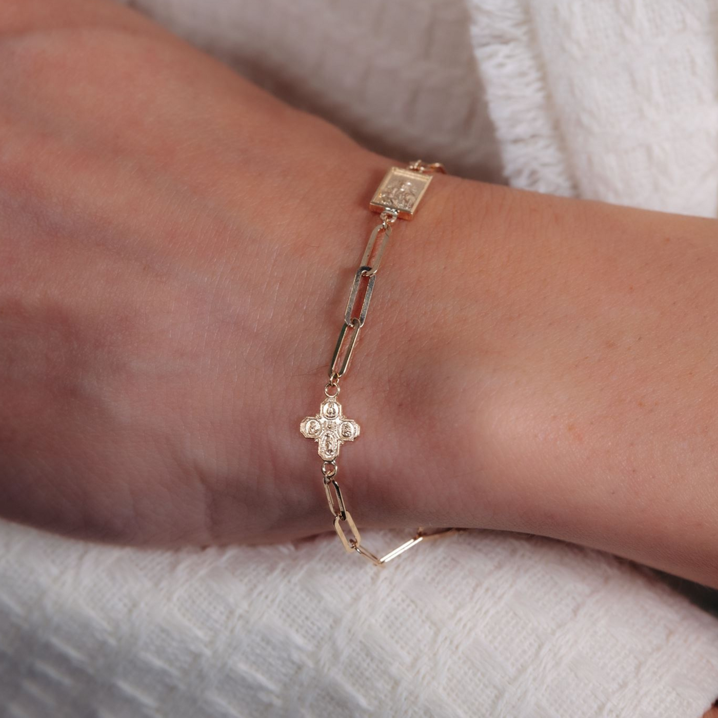 4 Way Cross & Scapular Paperclip Bracelet