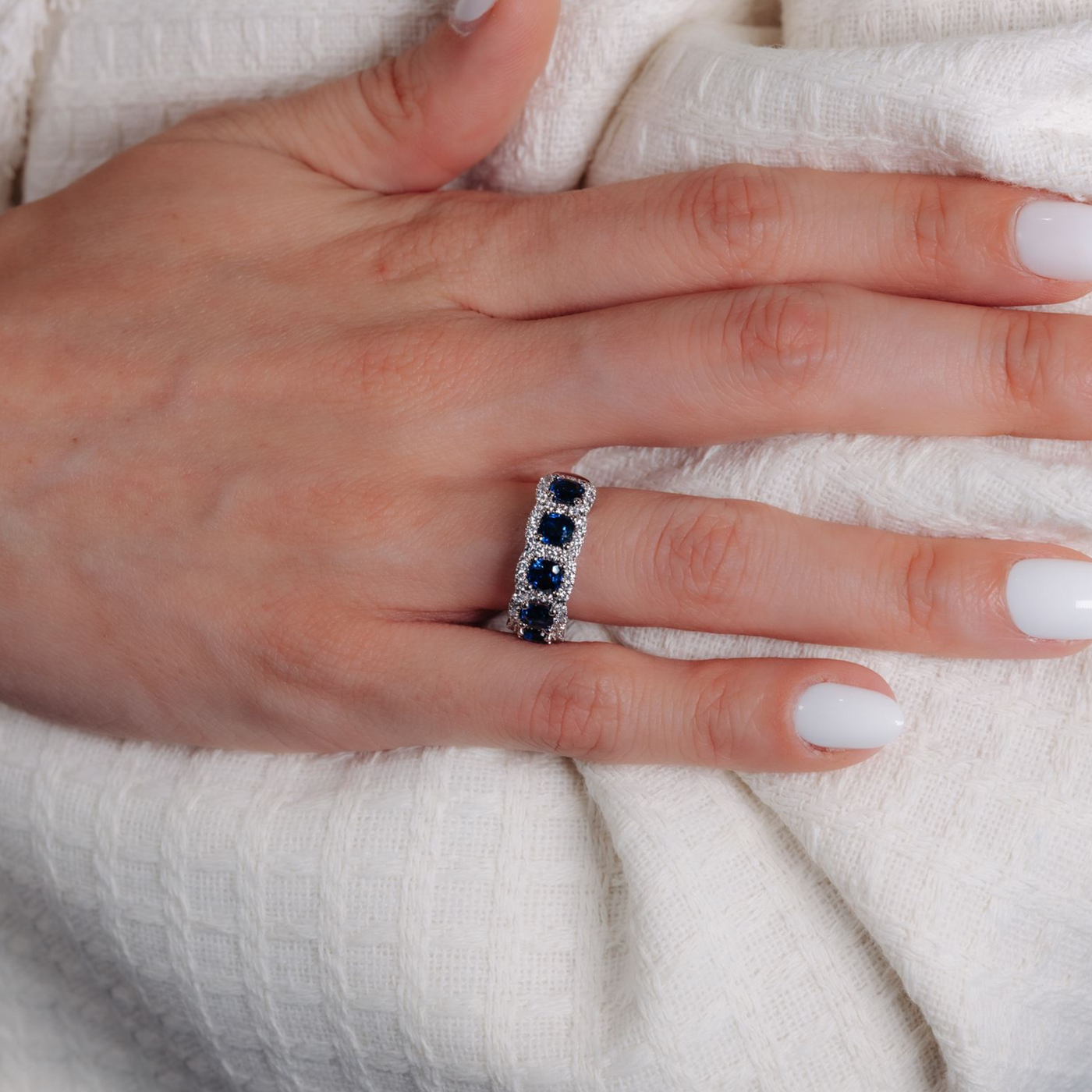 Cushion Cut Blue Sapphire & Diamond Medium Ring