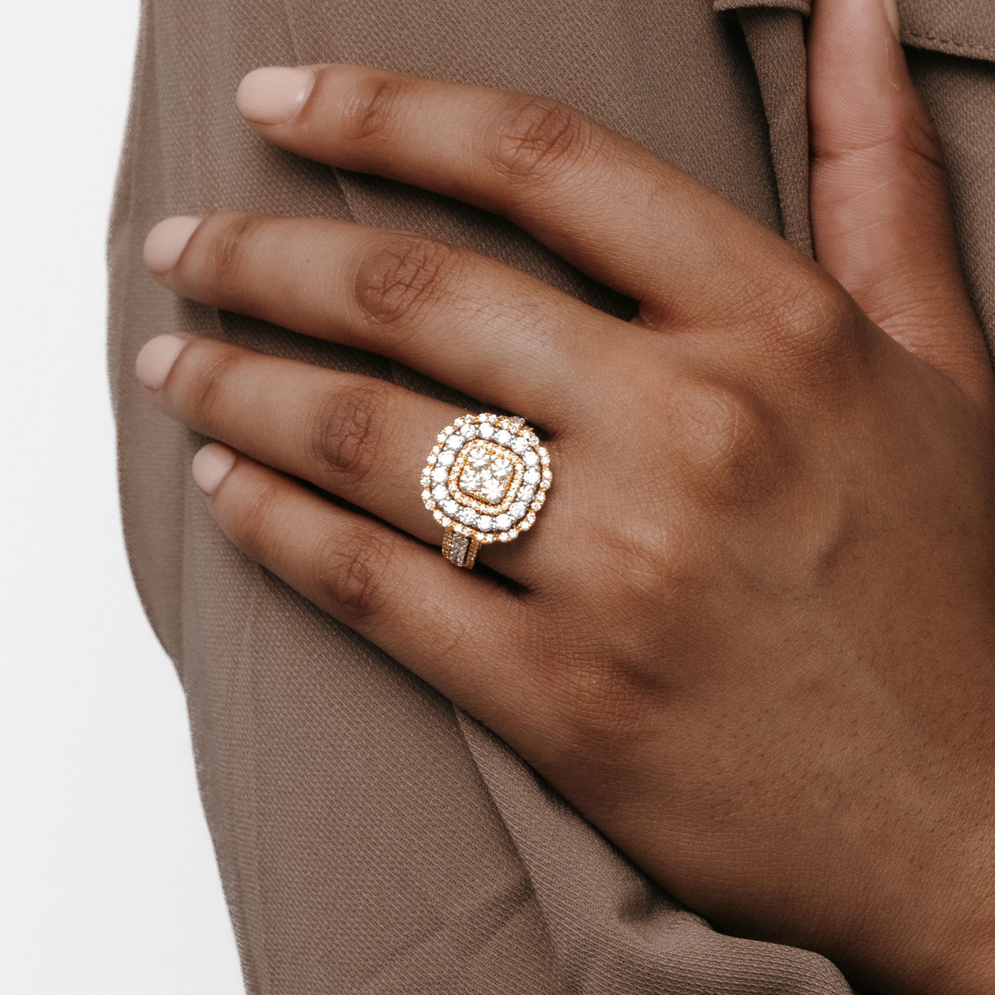 yellow and white diamond square cocktail ring