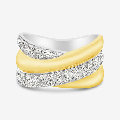 Wide Pave Diamond & Gold X Ring