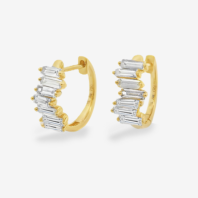 Zig Zag Baguette Diamond Huggie  Earrings