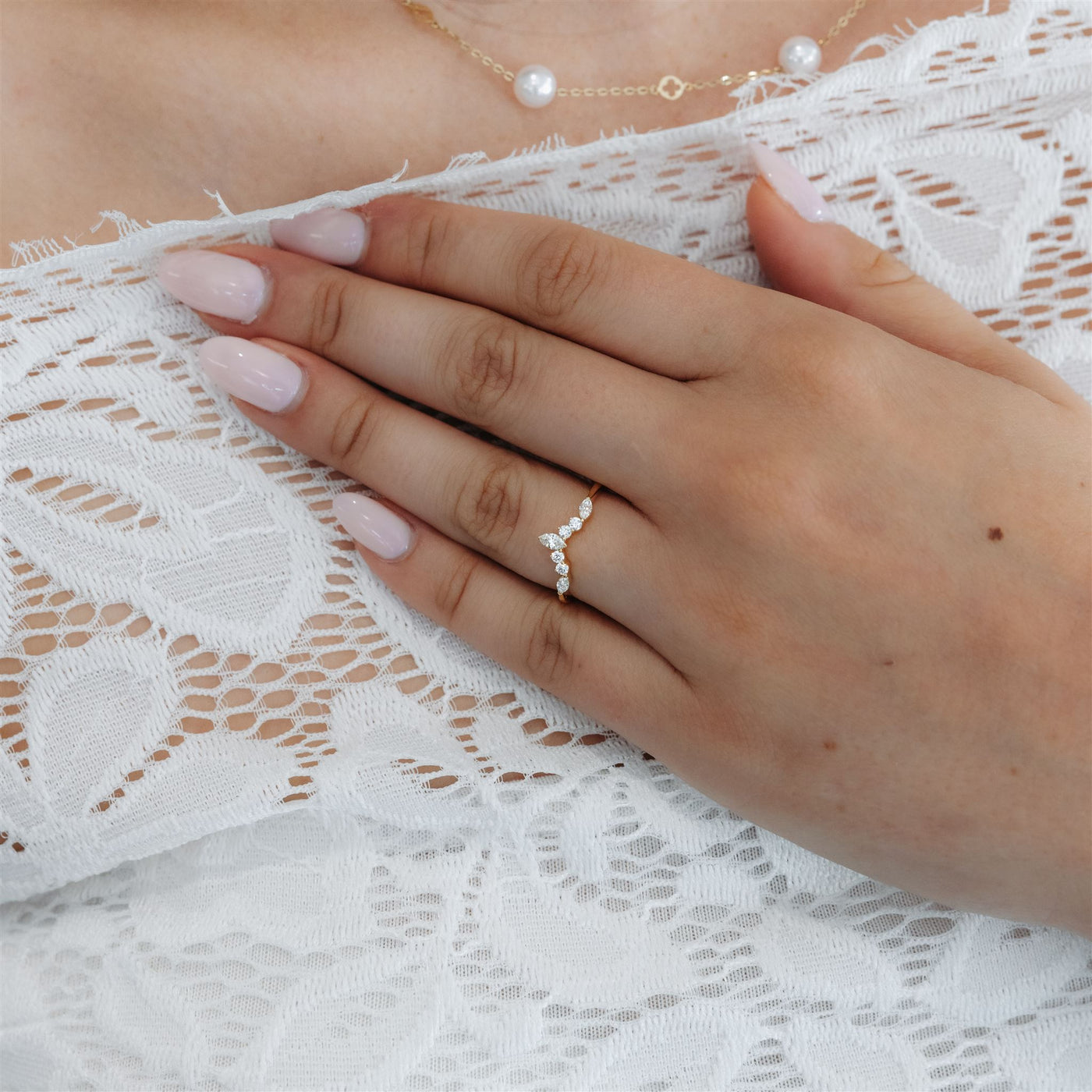 0.30CT Marquise & Round Diamond Chevron Ring