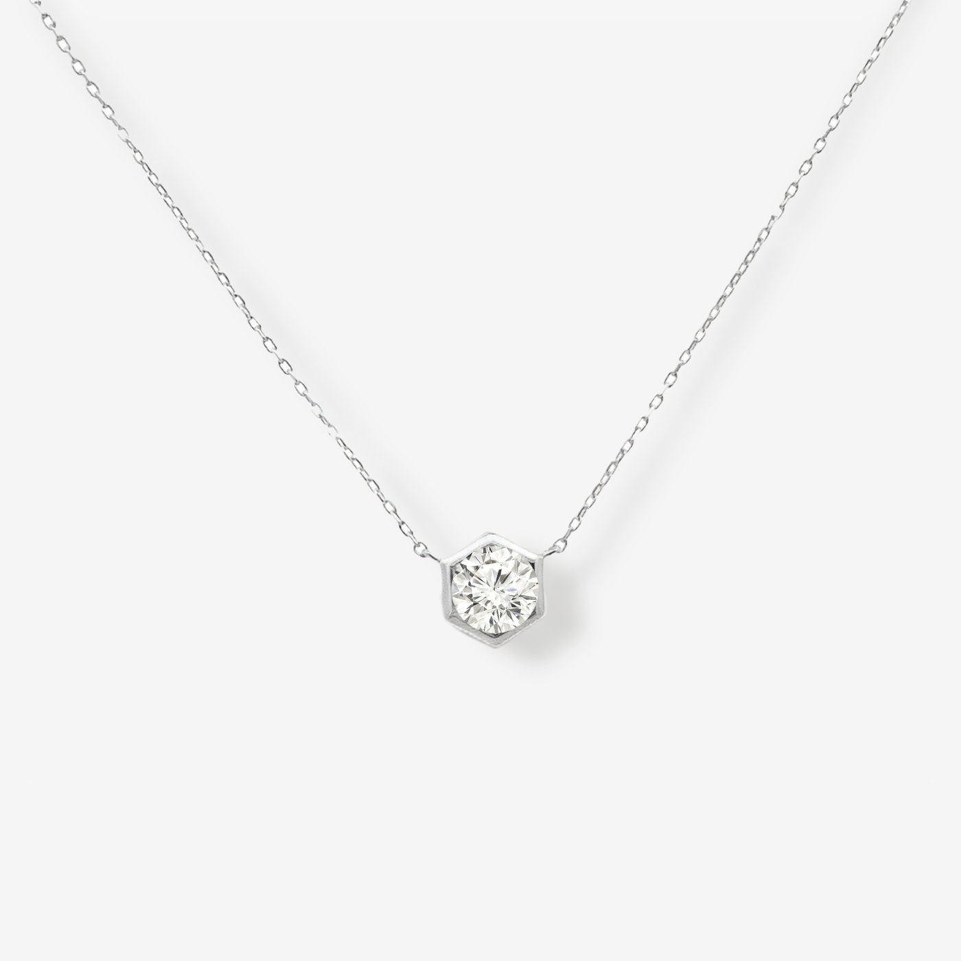 Hexagon Bezel Solitaire Diamond Necklace