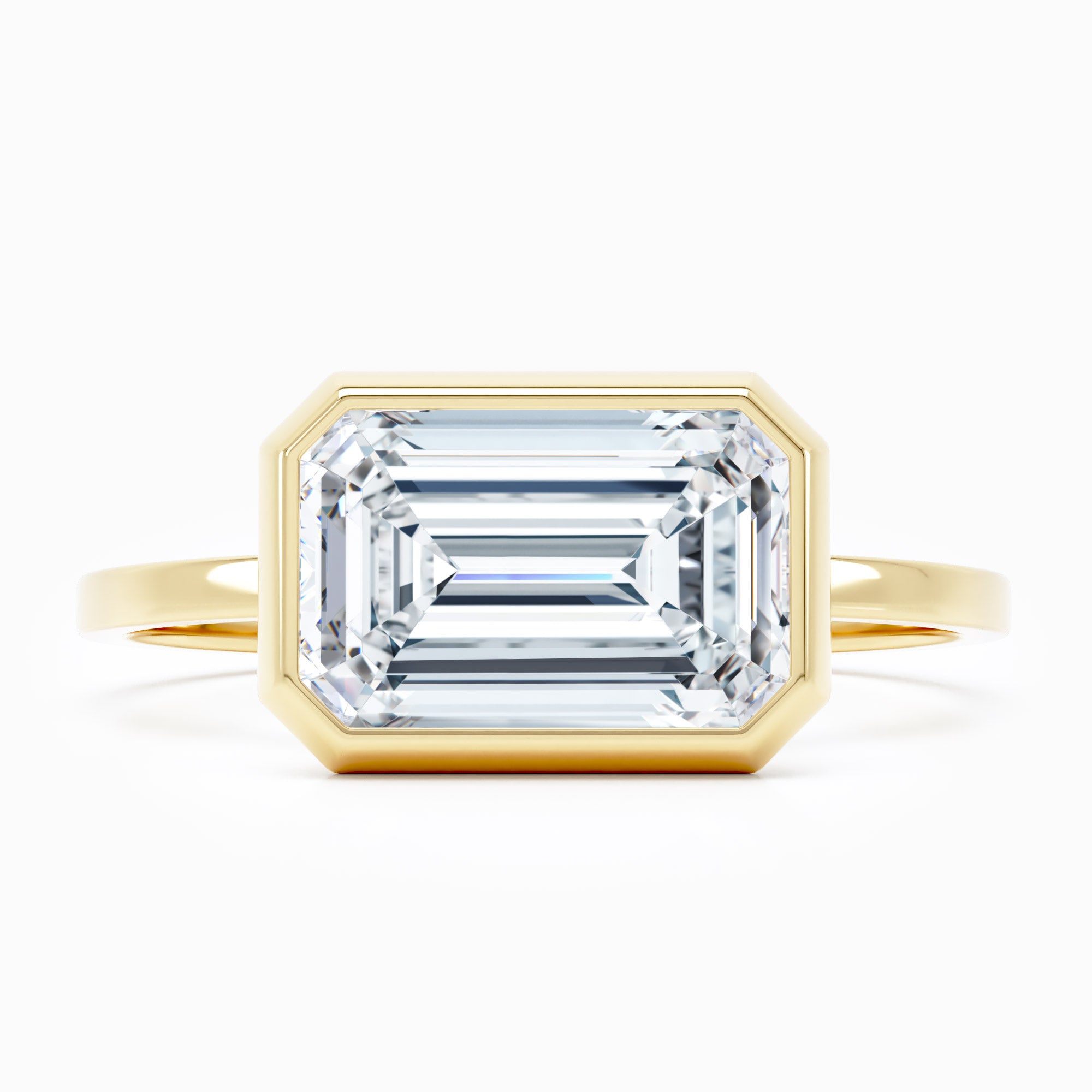 Bezel-Set East-West - Emerald Cut Engagement Ring – Mavilo